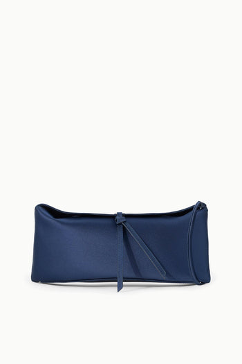 EVE clutch in dark sapphire blue satin with gathered top and tie strap