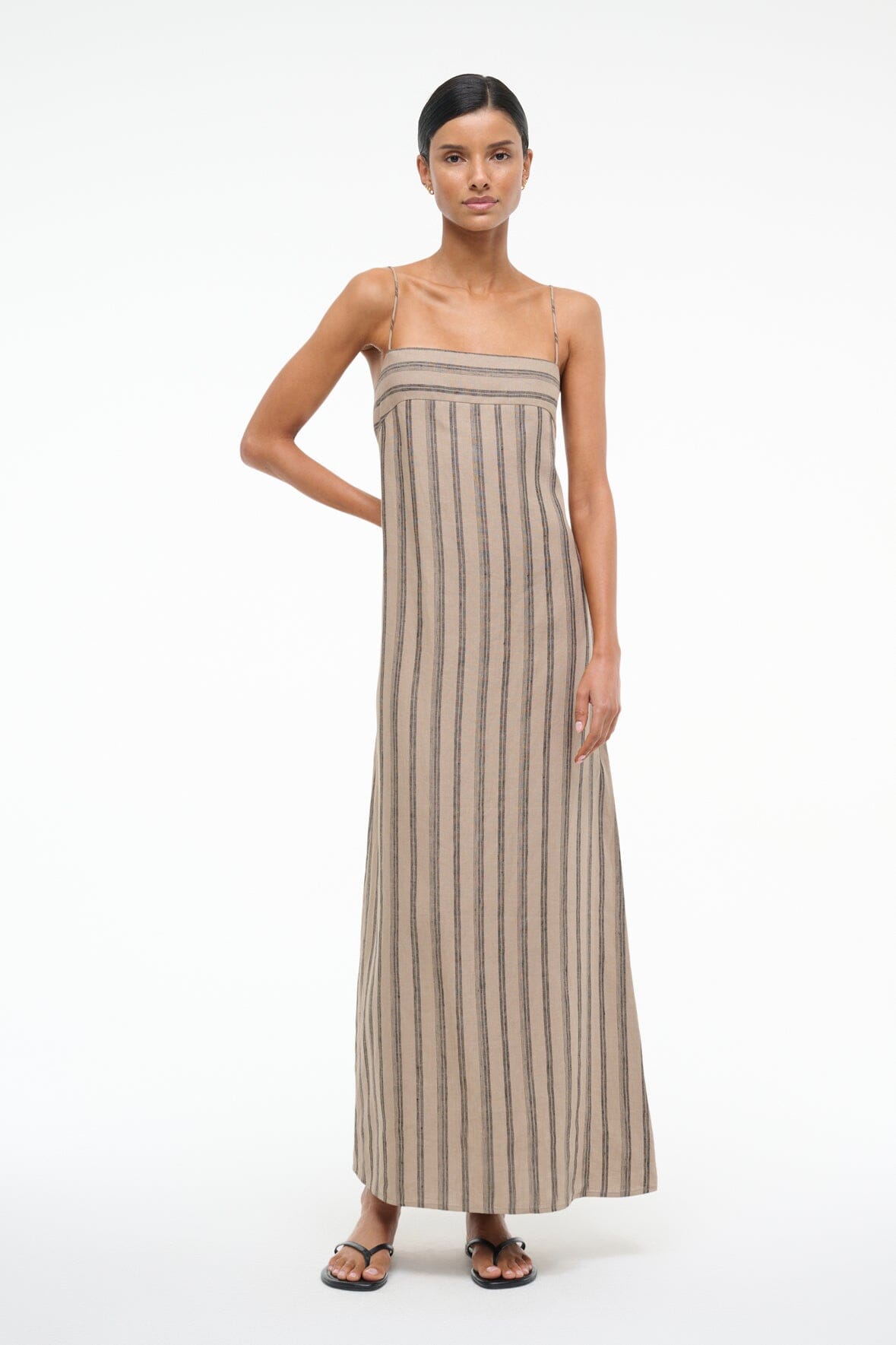 STAUD LAURA LINEN DRESS SAHARA STRIPE