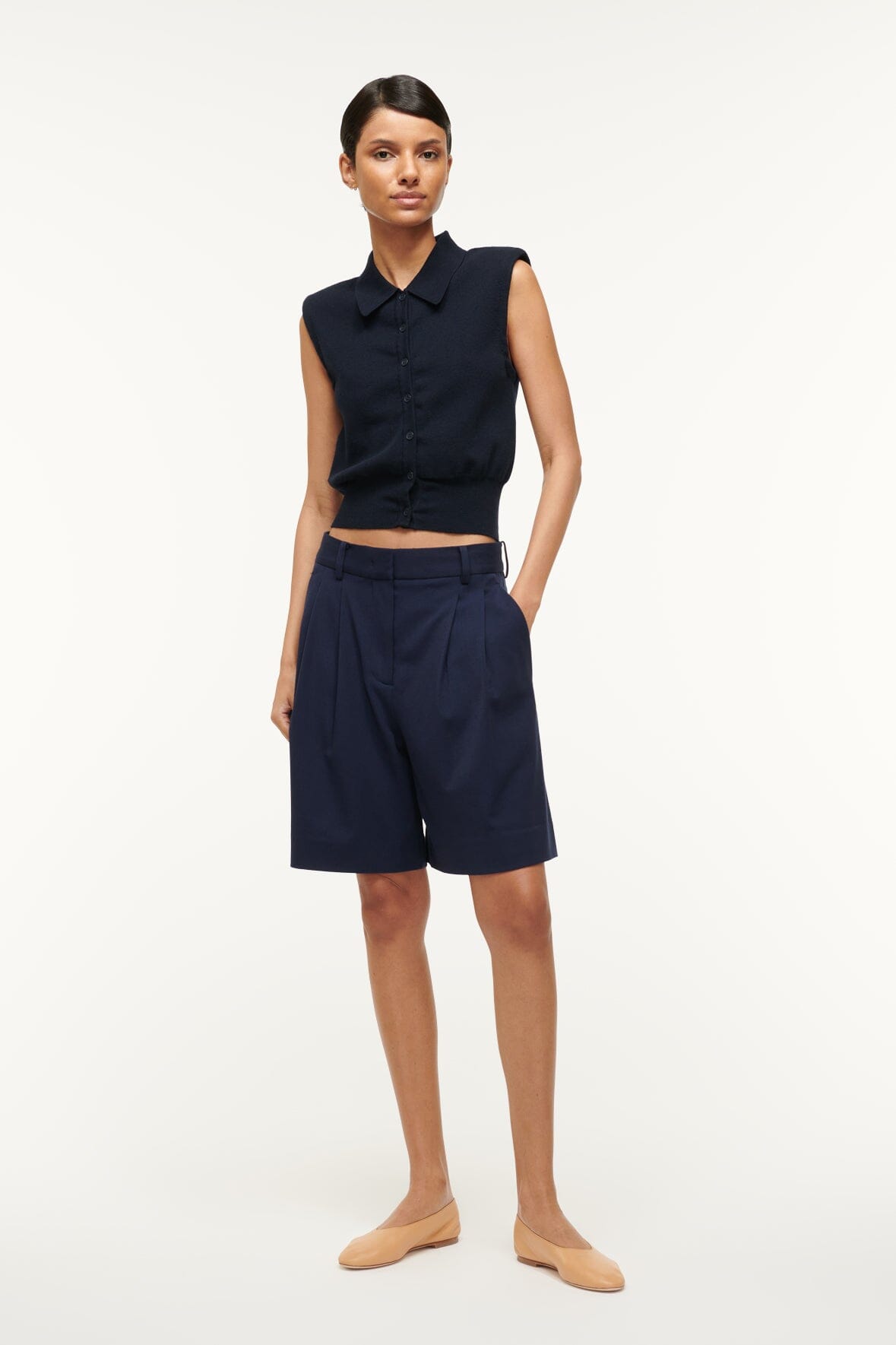 Womens navy tailored clearance shorts