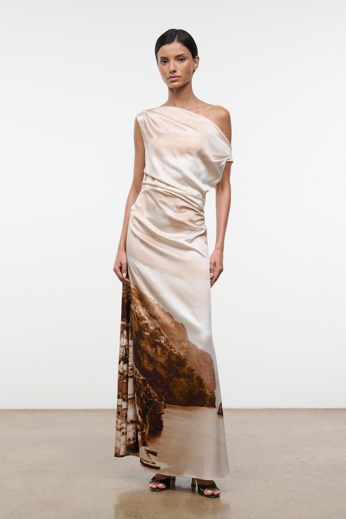 staud phare one shoulder dress Phare one-shoulder cotton maxi dress in brown - Staud