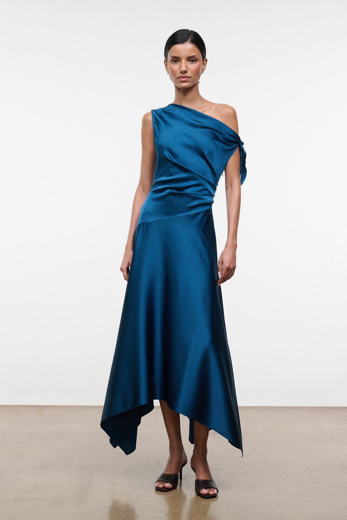 staud one shoulder dress STAUD, Portia Silk in Harbor, Size 14 silhouette:Flowy zip closure Off Women's Knit Dresses | Size:XS (32–34)