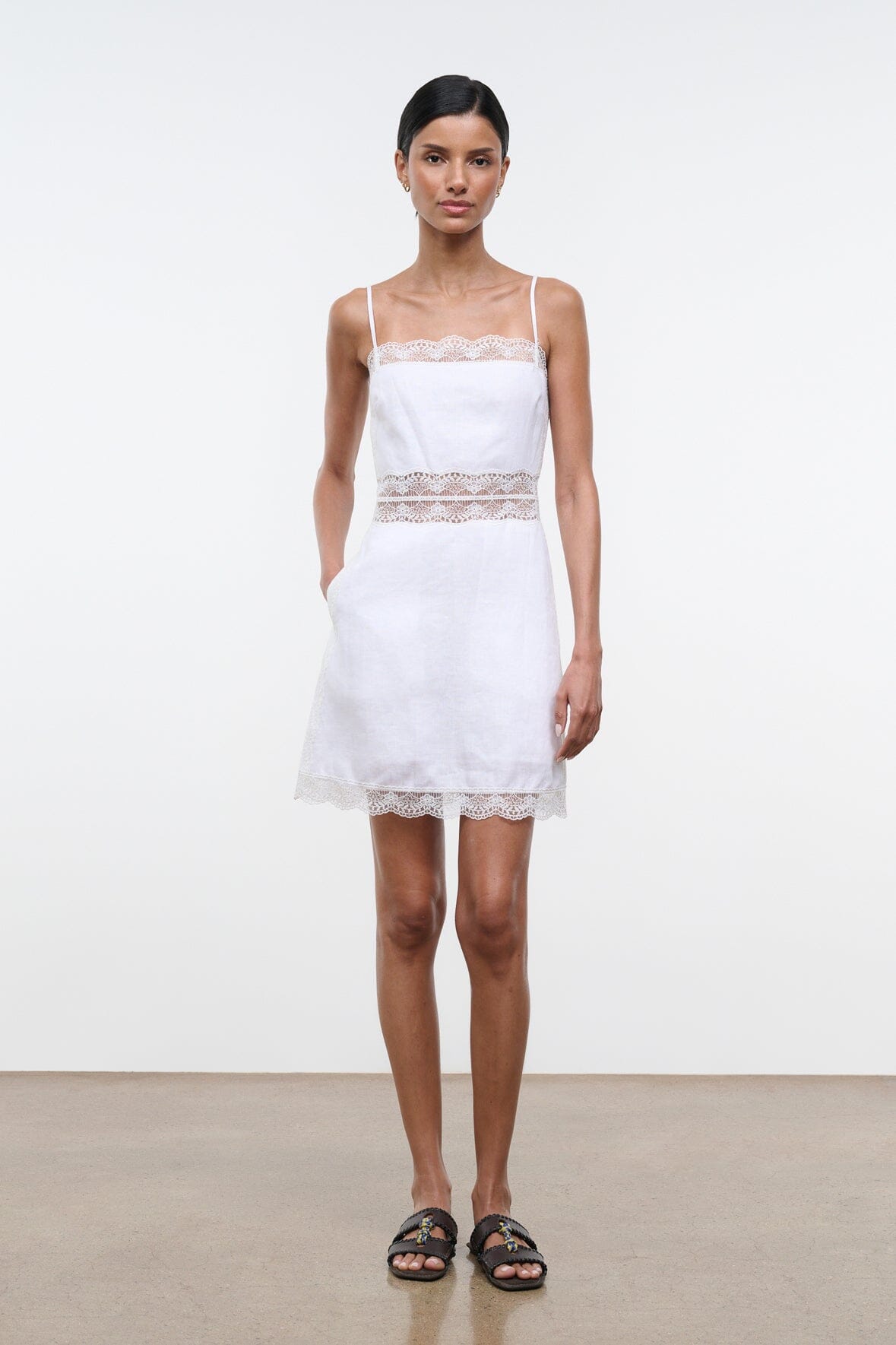 STAUD, Amalina Linen Mini Dress in White, Size 0 STAUD, Amalina Linen Mini Dress in White, Size 0