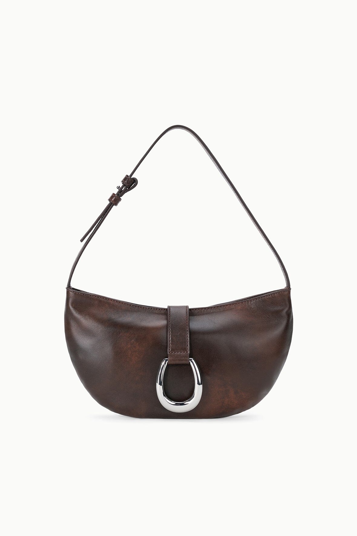 STAUD HARLOW CRESCENT SHOULDER BAG ESPRESSO DISTRESSED
