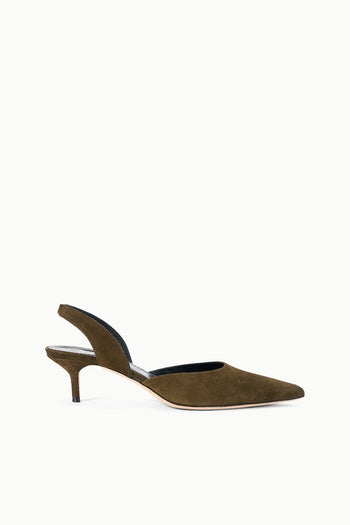 Women's suede slingback heels, truffle-brown pointed toe with mid heel