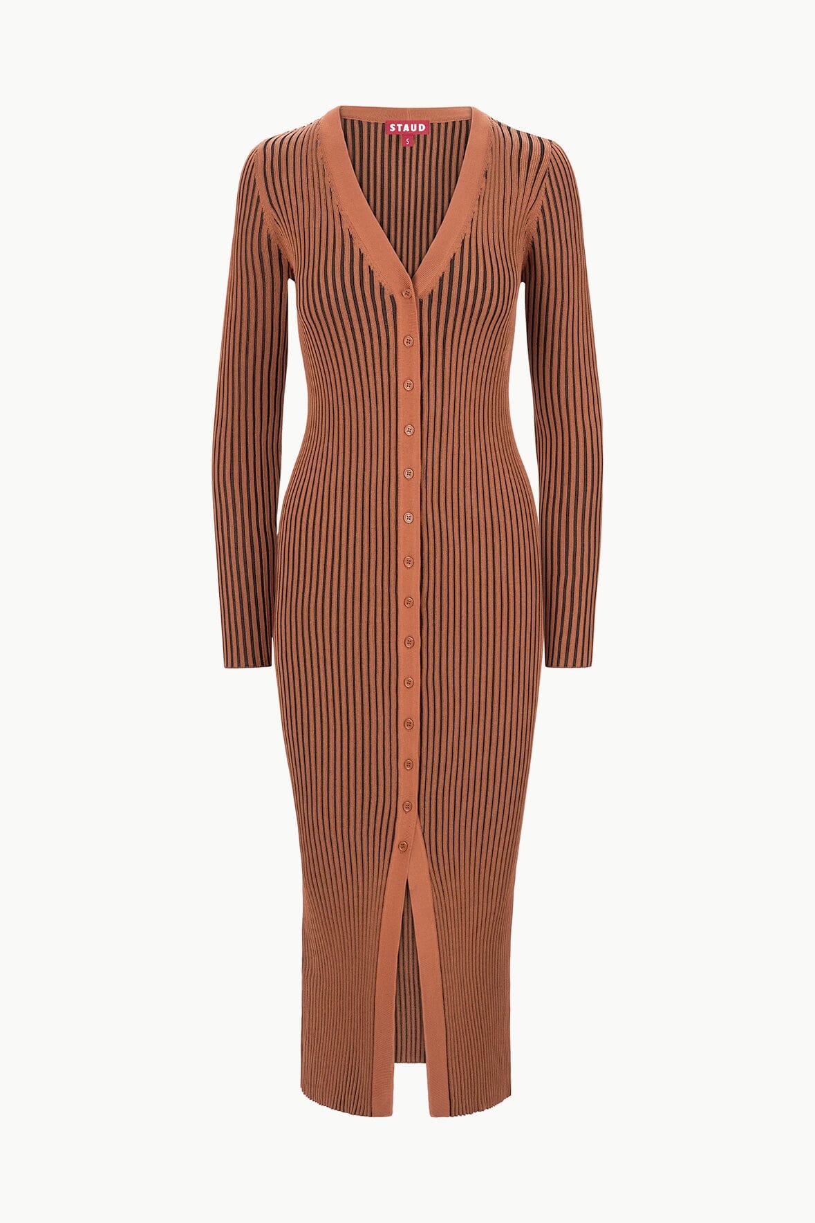STAUD, Shoko Sweater Cardigan Dress in Black Tan, Size XL