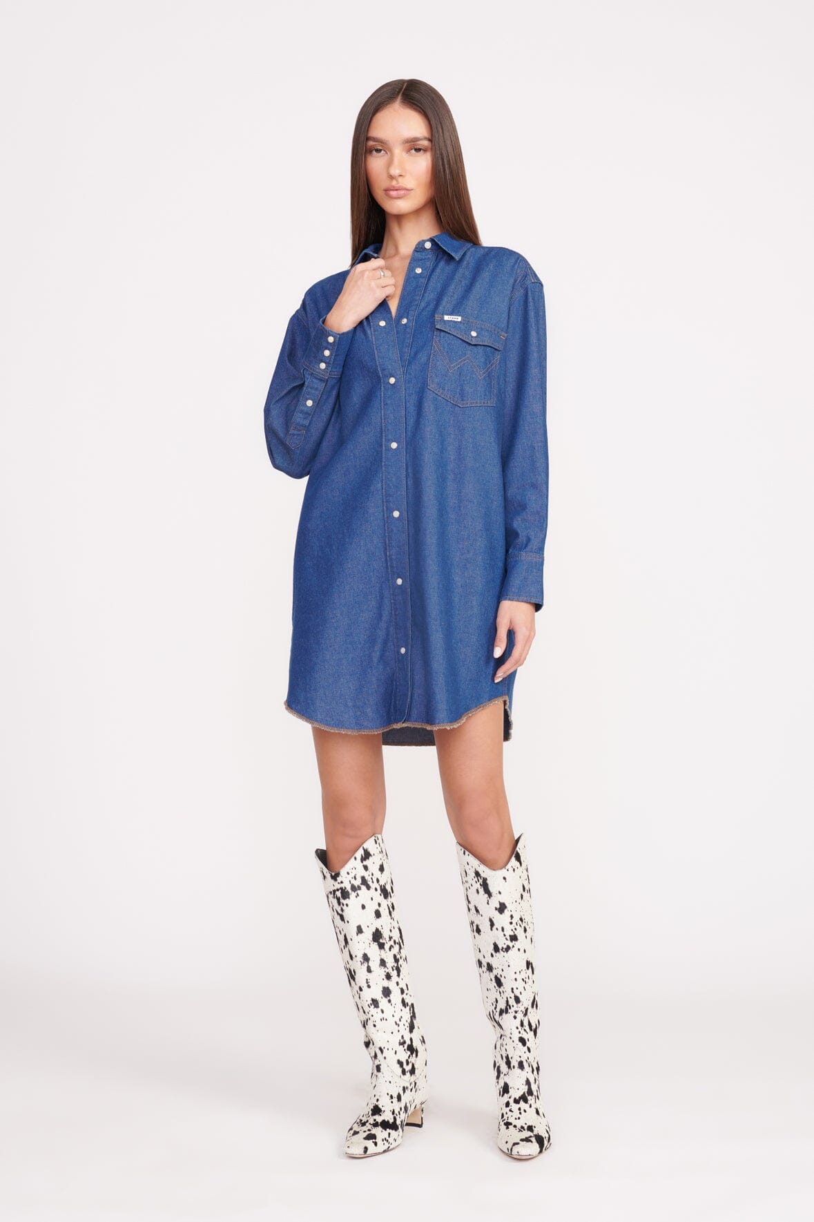 STAUD + WRANGLER THE OVERSIZED WESTERN | DARK RINSE