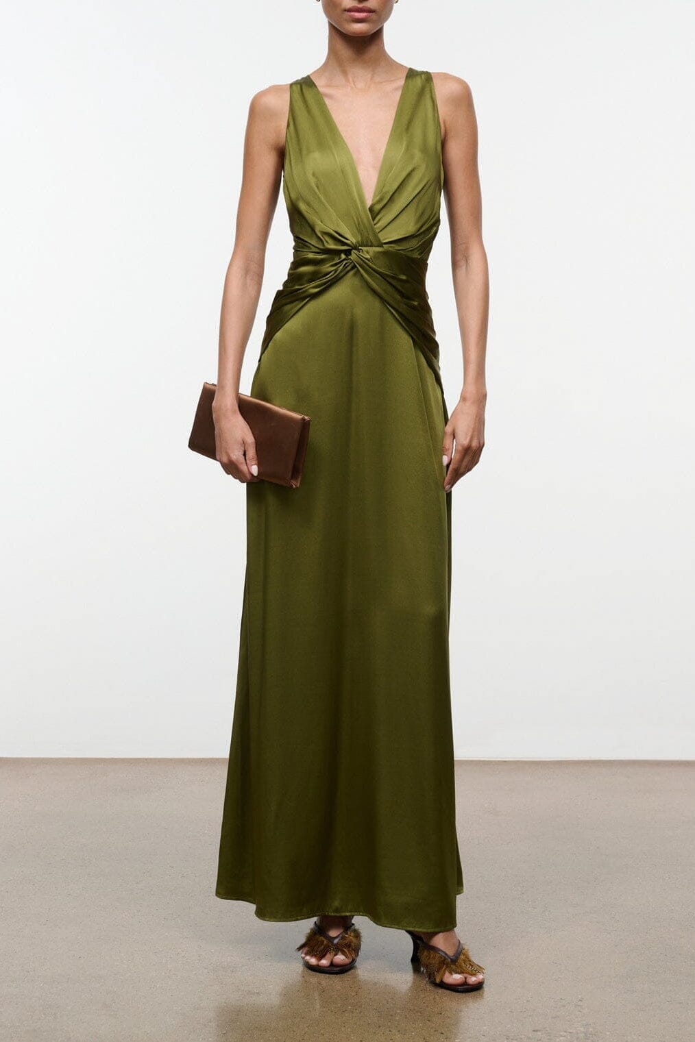 STAUD, Selene Silk Dress in Pear, Size 16