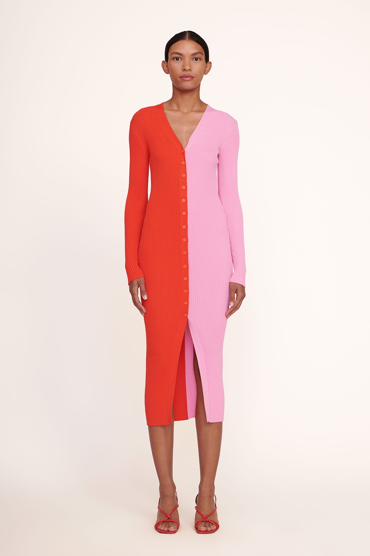 staud knit dress Women's Shoko Ribbed Sweater - Multi - Size M shoulder fitted midi dress. Women's STAUD Red Kansas City