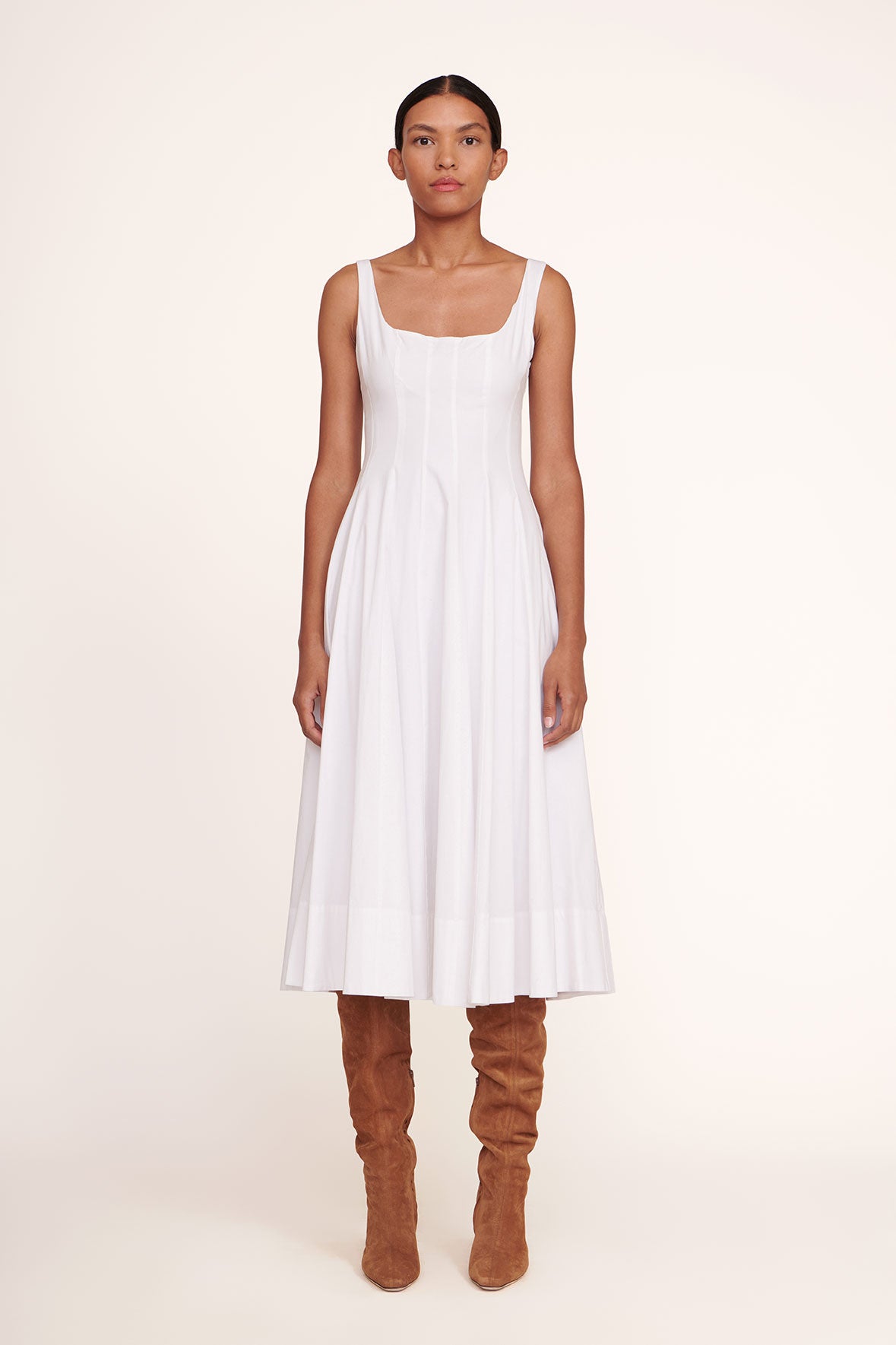 White Wells square-neck cotton-blend midi dress, Staud