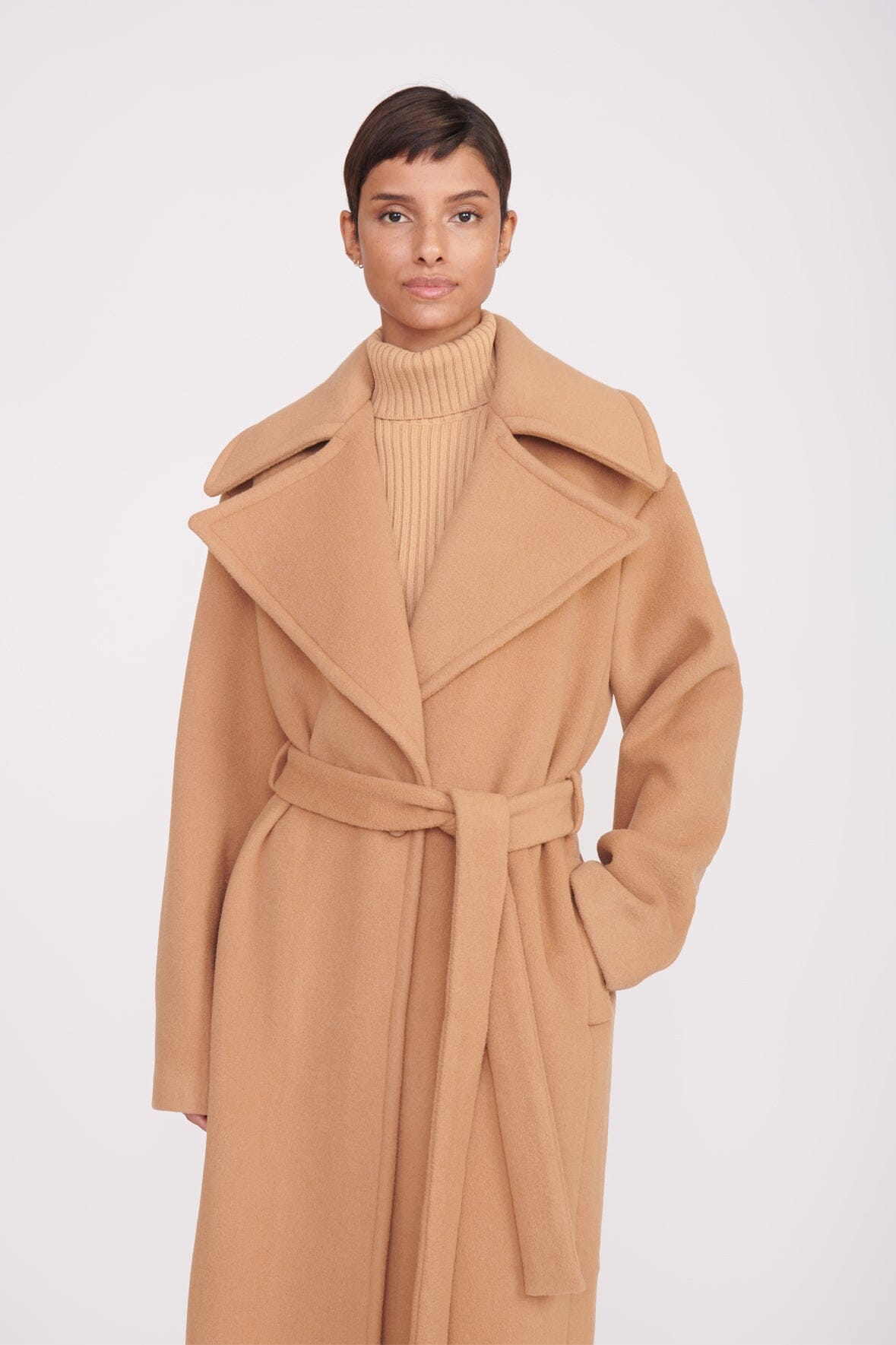 Belted camel clearance wool coat