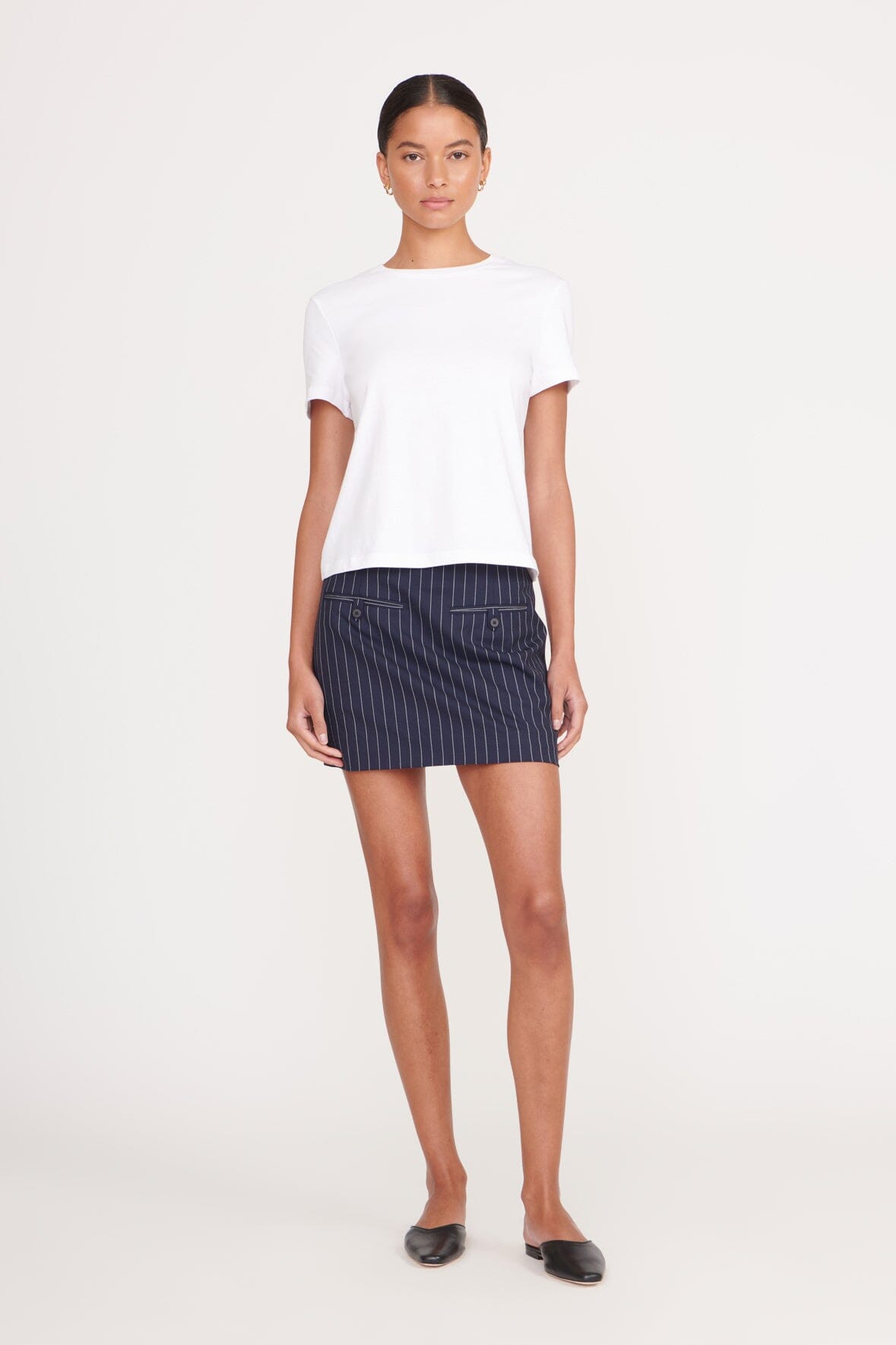 Image ANNETTE SKIRT | NAVY PINSTRIPE 7 of 8 and Clicking this image will trigger a zoom pop-up