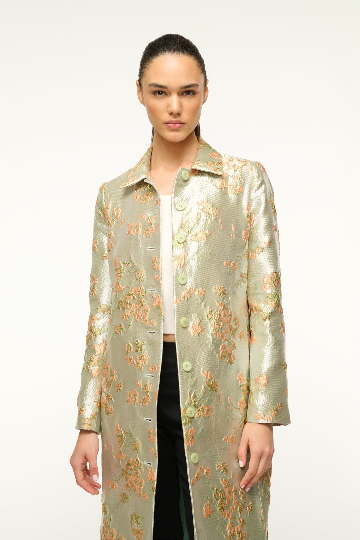 Image ANTOINETTE COAT | METALLIC BLOOM 2 of 8 and Clicking this image will trigger a zoom pop-up