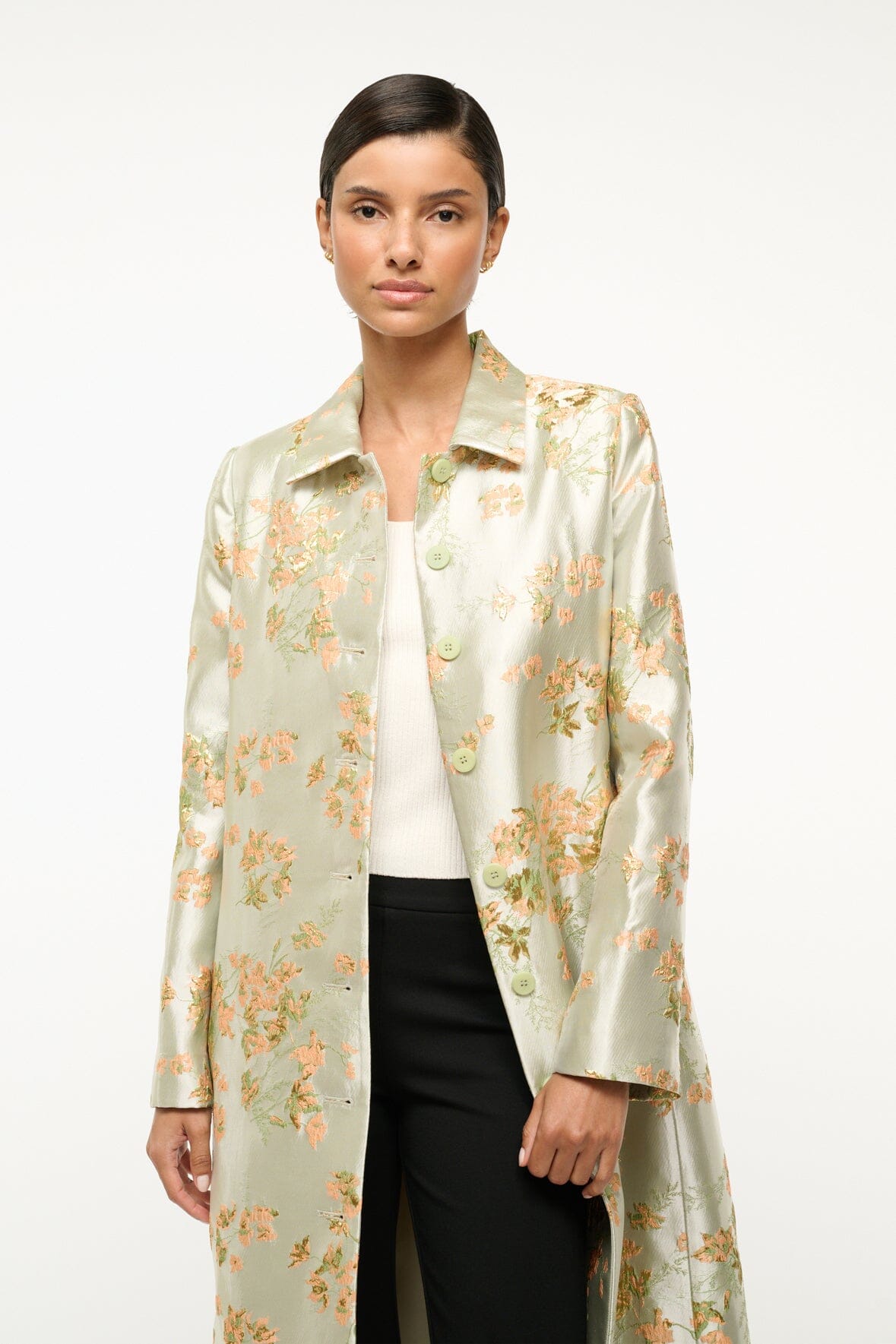 Image ANTOINETTE COAT | METALLIC BLOOM 3 of 7 and Clicking this image will trigger a zoom pop-up