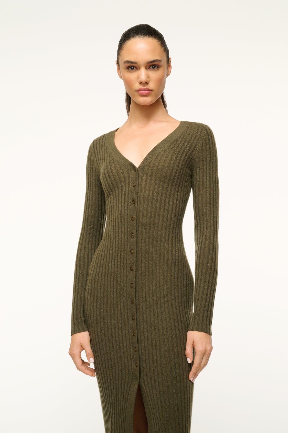 Image SHOKO CASHMERE SWEATER | DARK OLIVE 2 of 5 and Clicking this image will trigger a zoom pop-up