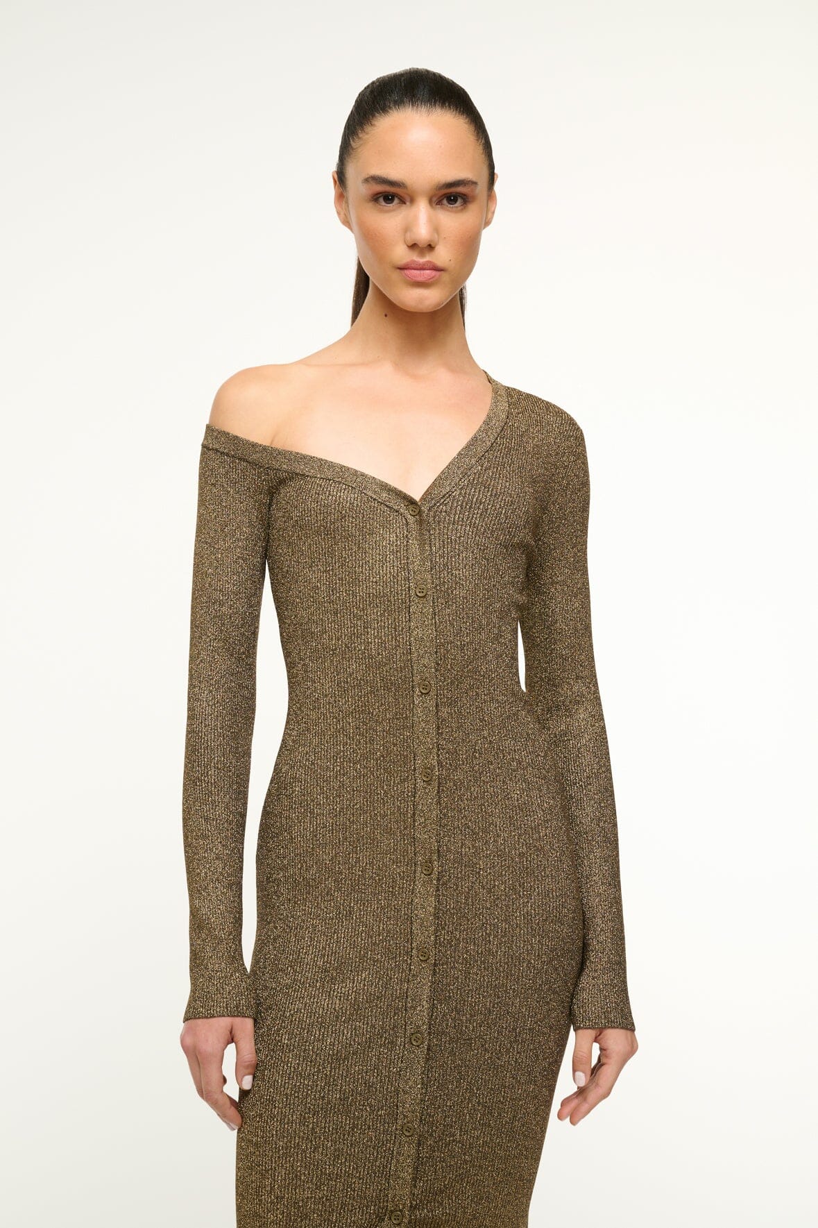 Image CRAFTSMAN SWEATER DRESS | METALLIC GOLD 2 of 5 and Clicking this image will trigger a zoom pop-up