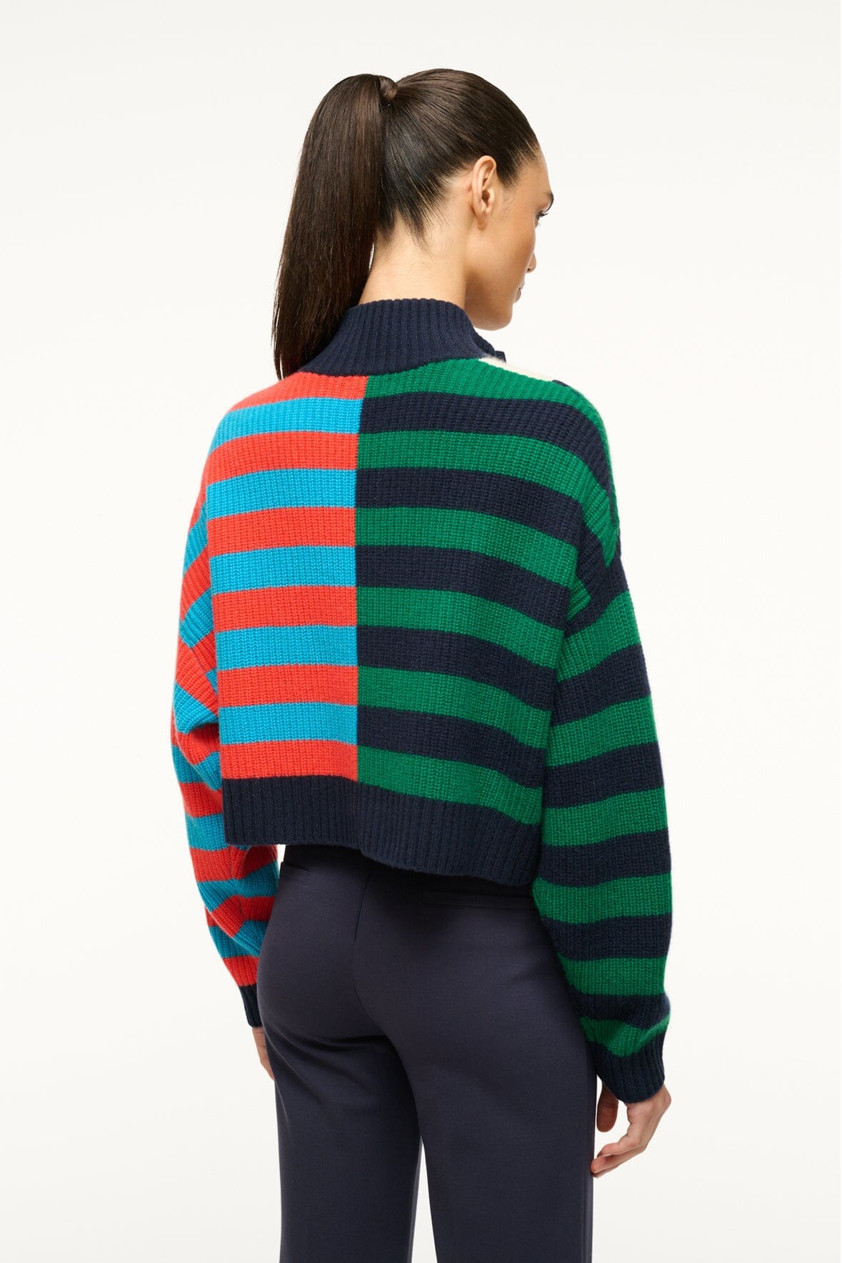 Image CASHMERE CROPPED HAMPTON SWEATER | CABANA STRIPE MULTI 3 of 5 and Clicking this image will trigger a zoom pop-up