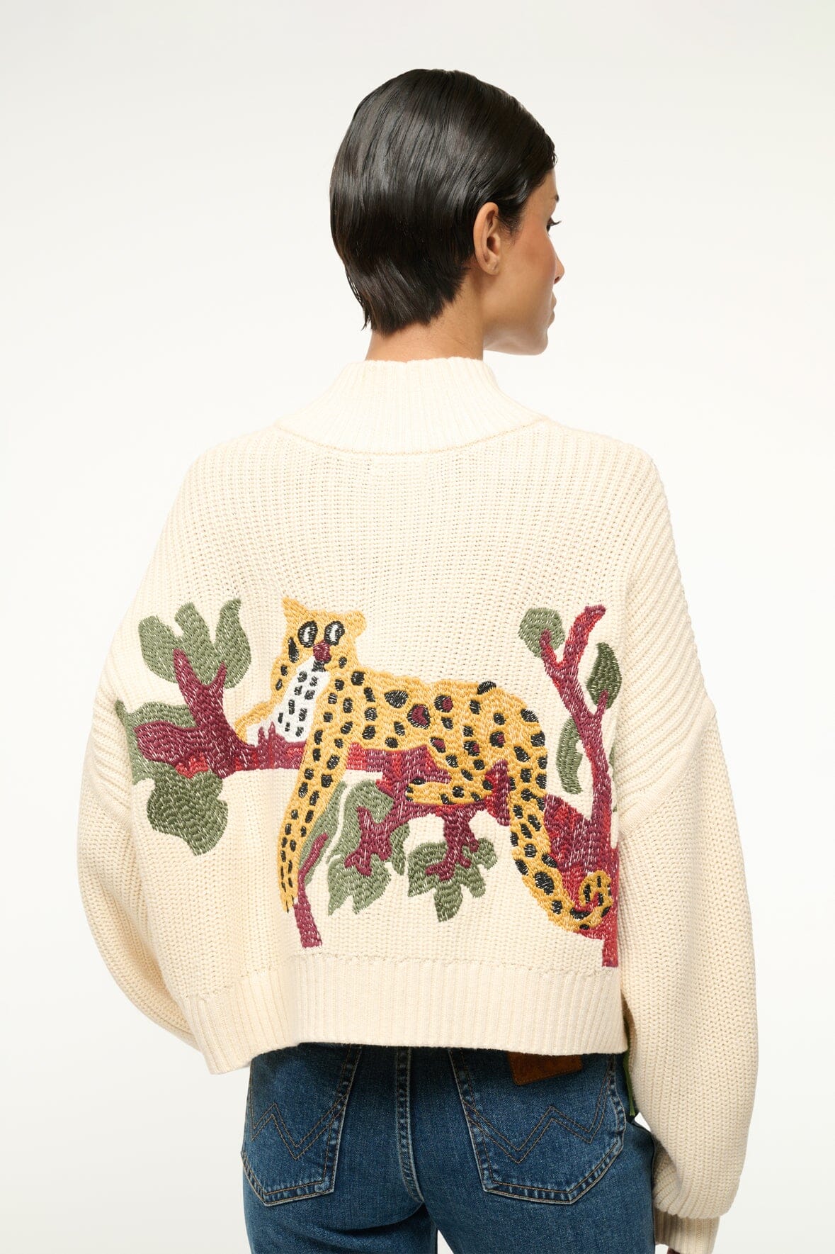 Image CROPPED HAMPTON SWEATER | JUNGLE LEOPARD 3 of 4 and Clicking this image will trigger a zoom pop-up