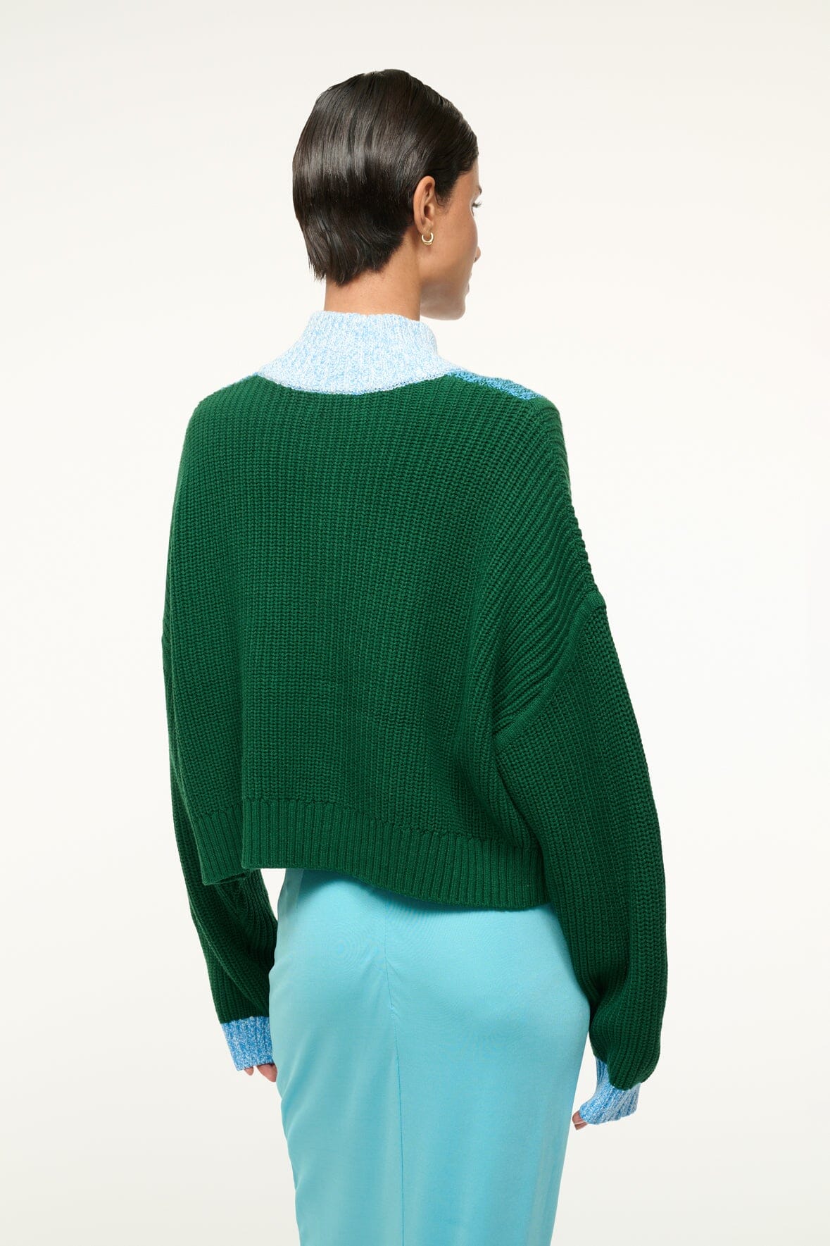 Image CROPPED HAMPTON SWEATER | JUNGLE SKY IVORY 3 of 5 and Clicking this image will trigger a zoom pop-up