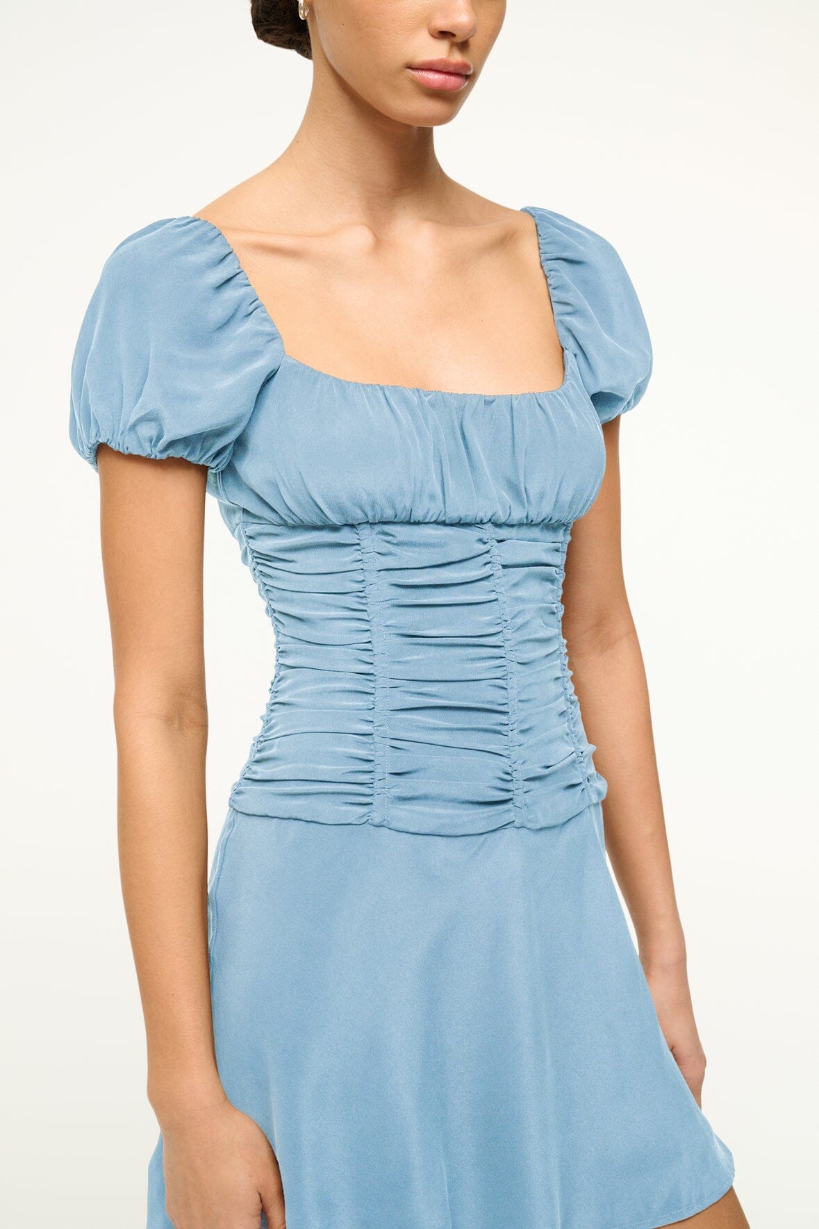 Image ELBA MINI SILK DRESS | SLATE BLUE 4 of 4 and Clicking this image will trigger a zoom pop-up