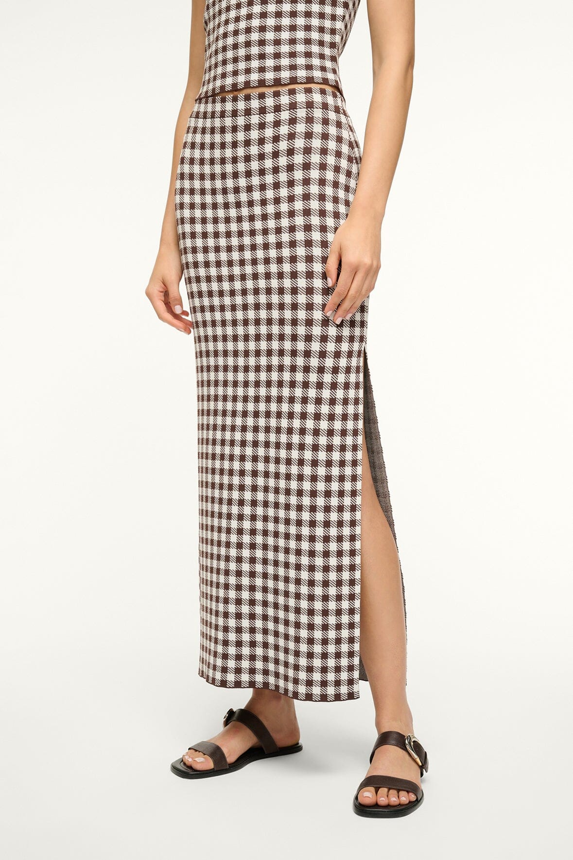 Image KARINA SKIRT | DARK CHOCOLATE GINGHAM 2 of 5 and Clicking this image will trigger a zoom pop-up