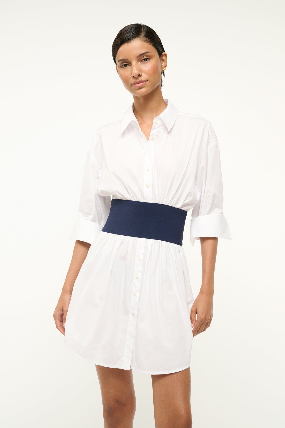 Image MICHELLE DRESS | WHITE NAVY 4 of 5 and Clicking this image will trigger a zoom pop-up