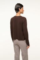 Dark chocolate cashmere cardigan back view with long sleeves