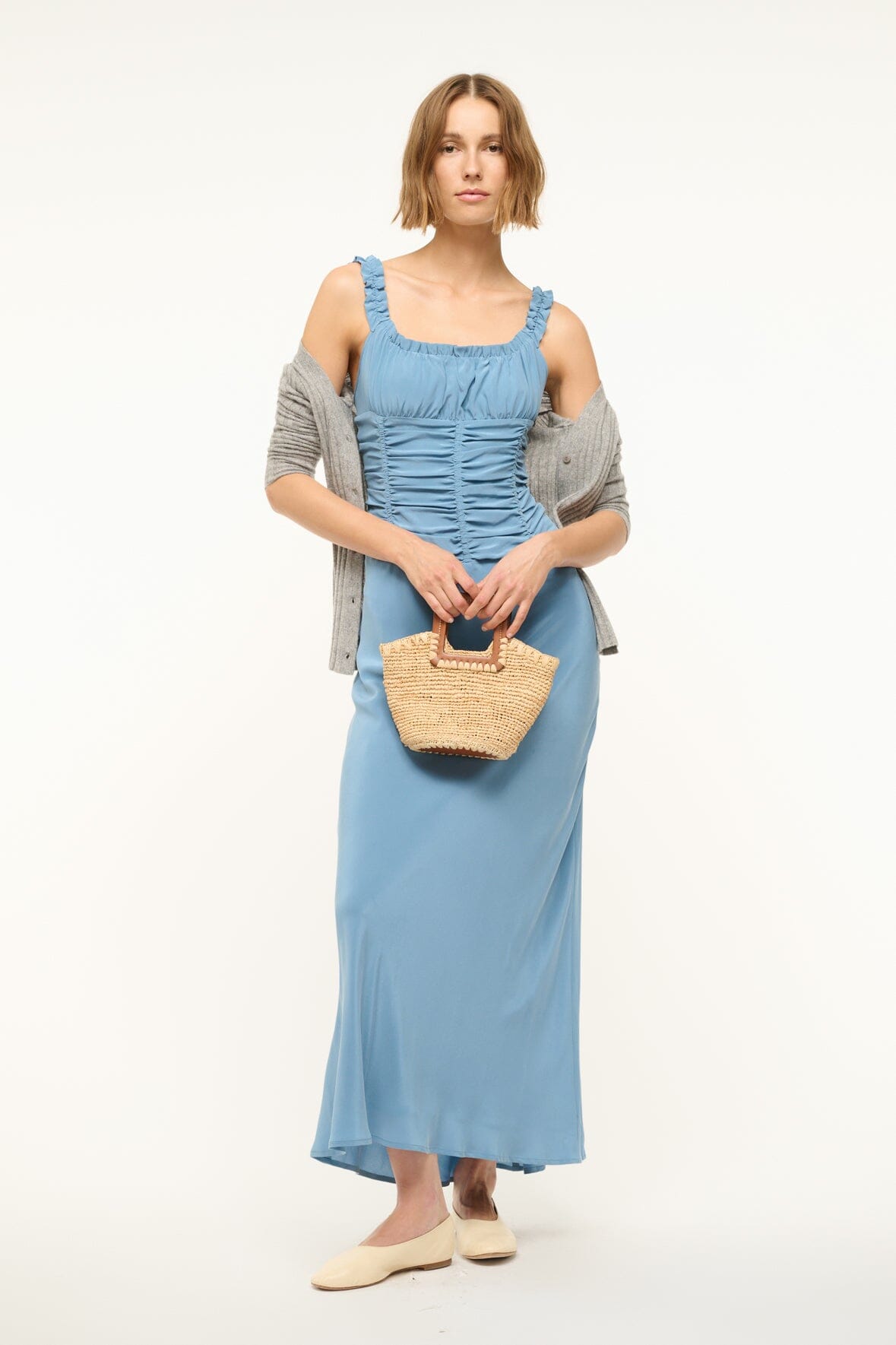 Image NIC SILK MAXI DRESS | SLATE BLUE 2 of 6 and Clicking this image will trigger a zoom pop-up