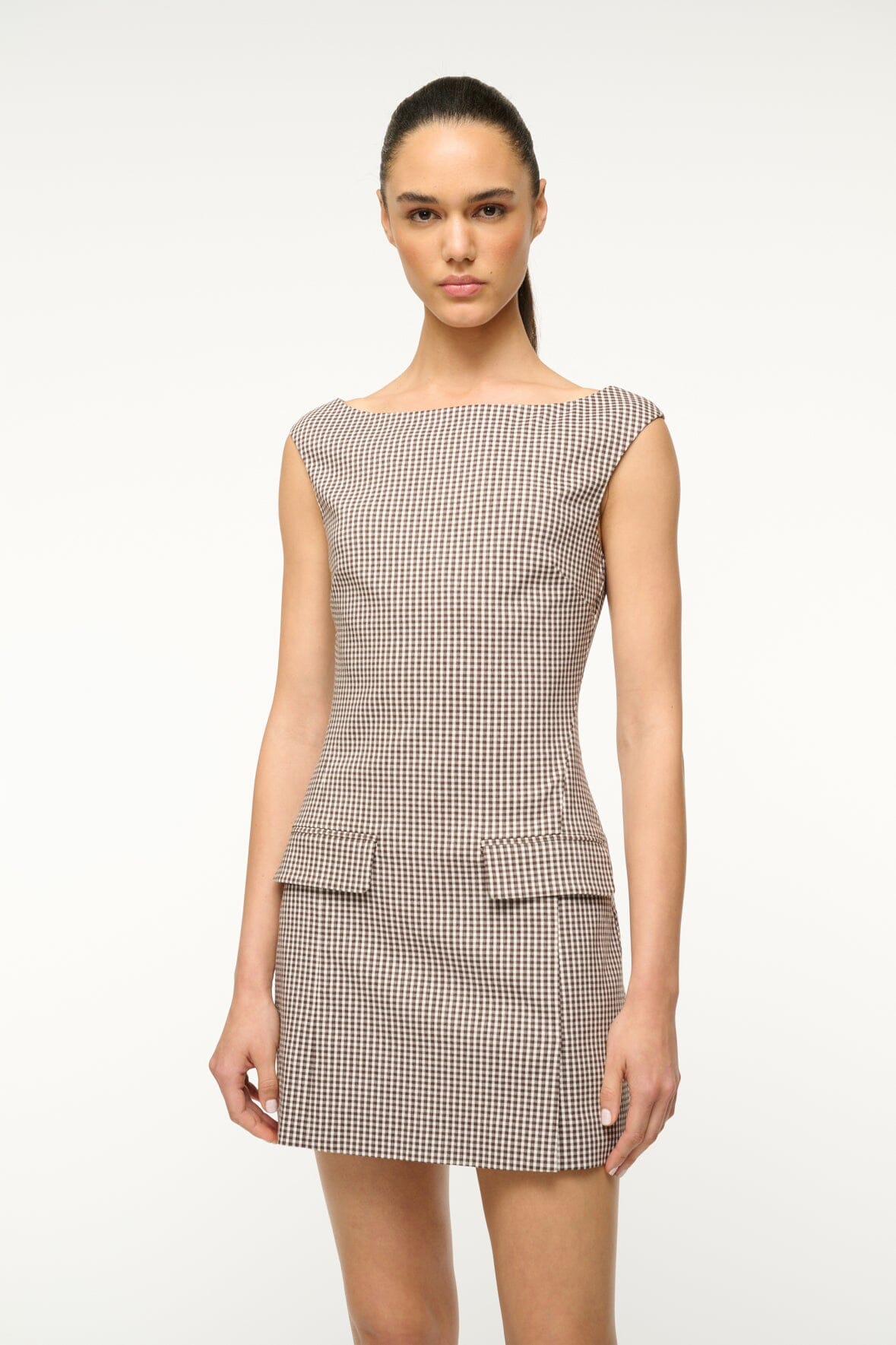 Image WALKER DRESS | DARK CHOCOLATE MICRO CHECK 2 of 5 and Clicking this image will trigger a zoom pop-up