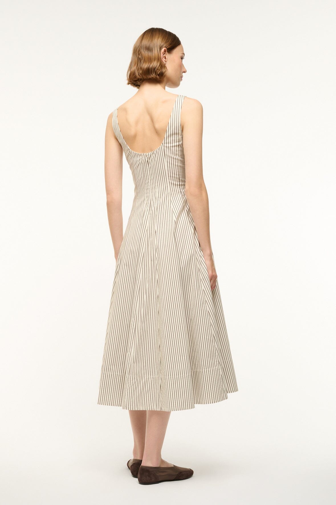 Image WELLS DRESS | IVORY DARK OAK MICRO STRIPE 4 of 6 and Clicking this image will trigger a zoom pop-up