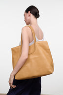 Cashew tan North-south tote bag, open top with double handles, back view