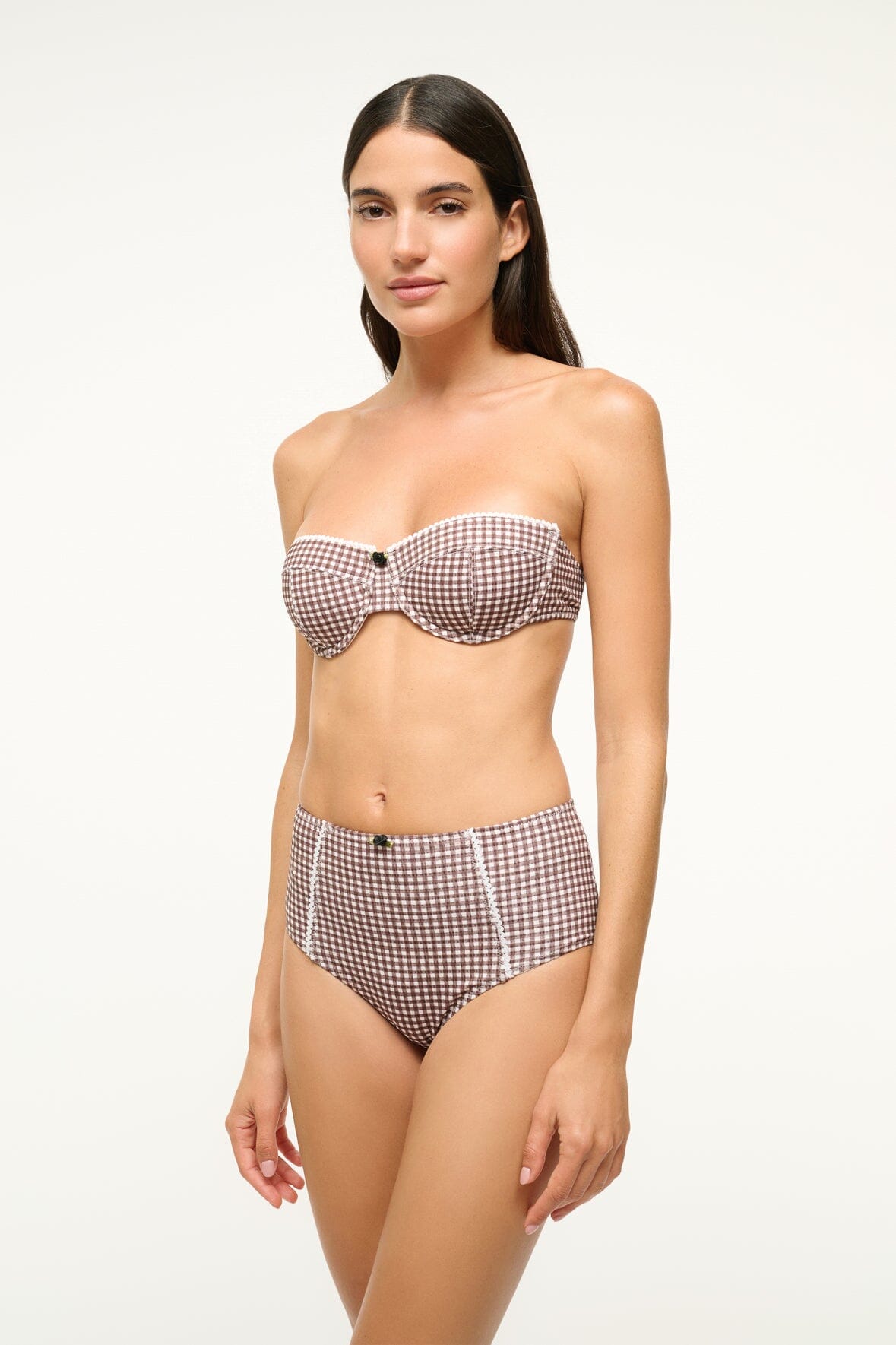 Image JO BALCONETTE BIKINI TOP | DARK CHOCOLATE MICRO CHECK 2 of 6 and Clicking this image will trigger a zoom pop-up