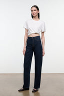LEO high-rise indigo jeans, full length front view with dark wash