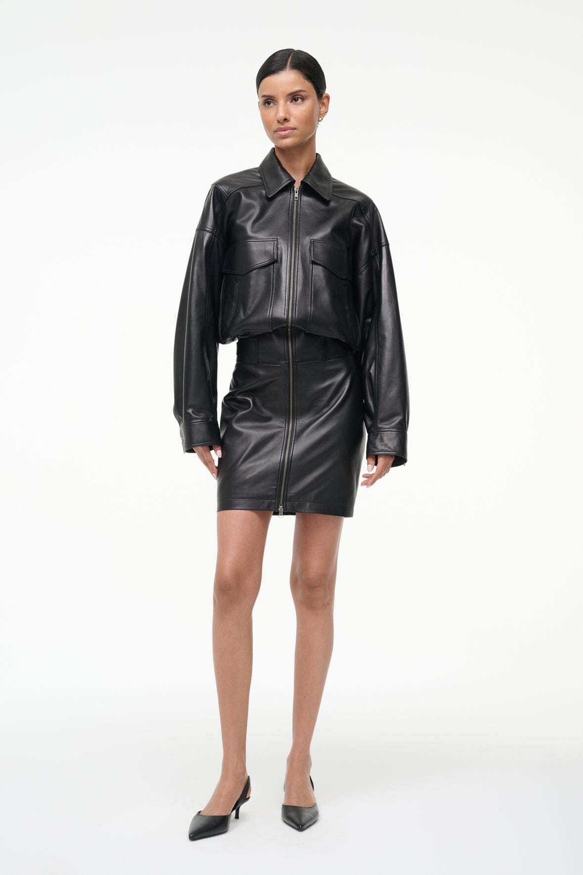 STAUD, Claudette Leather Dress in Black, Size Large STAUD, Claudette Leather Dress in Black, Size Large