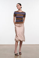 Brown striped cashmere tee with crew neck and short sleeves