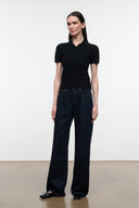 GUS relaxed jeans in dark indigo, wide straight legs, front scoop pockets
