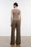 Relaxed jeans, dark olive, wide leg with belt loops and back yoke seam