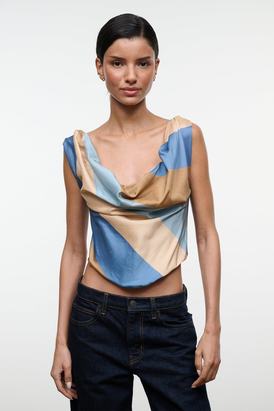 Staud Olivia Silk Top in Desert Stripe
