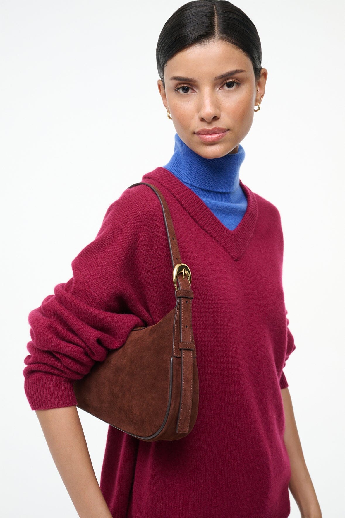 STAUD PINE SHOULDER BAG MAHOGANY SUEDE