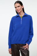 Hudson Cashmere cashmere half-zip sweater, cobalt blue stand collar