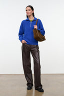 Hudson Cashmere cashmere half-zip sweater, cobalt blue with zipper placket