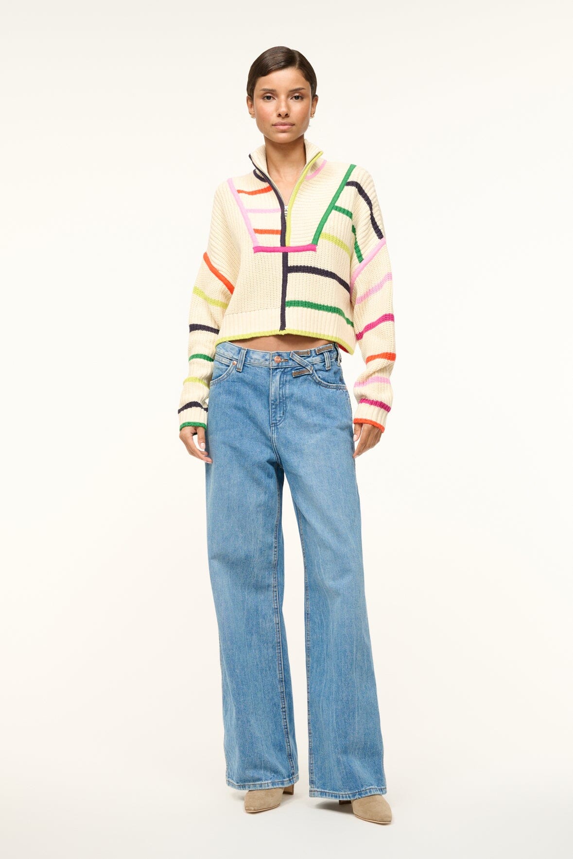 Image CROPPED HAMPTON SWEATER | CREAM RAINBOW MULTI 2 of 4 and Clicking this image will trigger a zoom pop-up