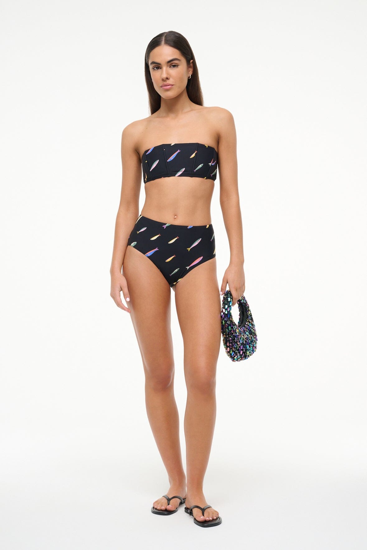 Image DEVON HIGH RISE BIKINI BOTTOM | POP SARDINES BLACK 1 of 4 and Clicking this image will trigger a zoom pop-up