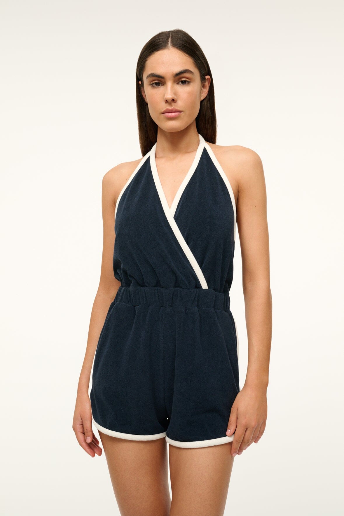 Image SINES COVERUP ROMPER | NAVY WHITE 2 of 5 and Clicking this image will trigger a zoom pop-up