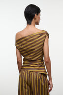 PHARE one-shoulder striped top with draped back and tied shoulder detail