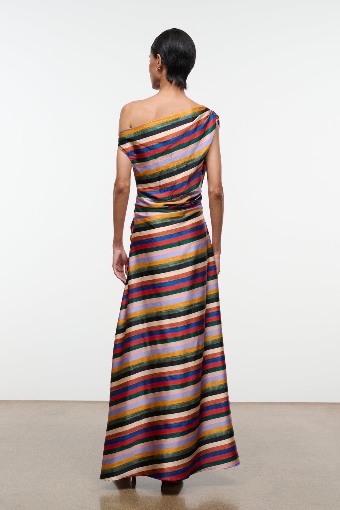 staud phare striped off-the-shoulder maxi dress STAUD Phare Silk Dress