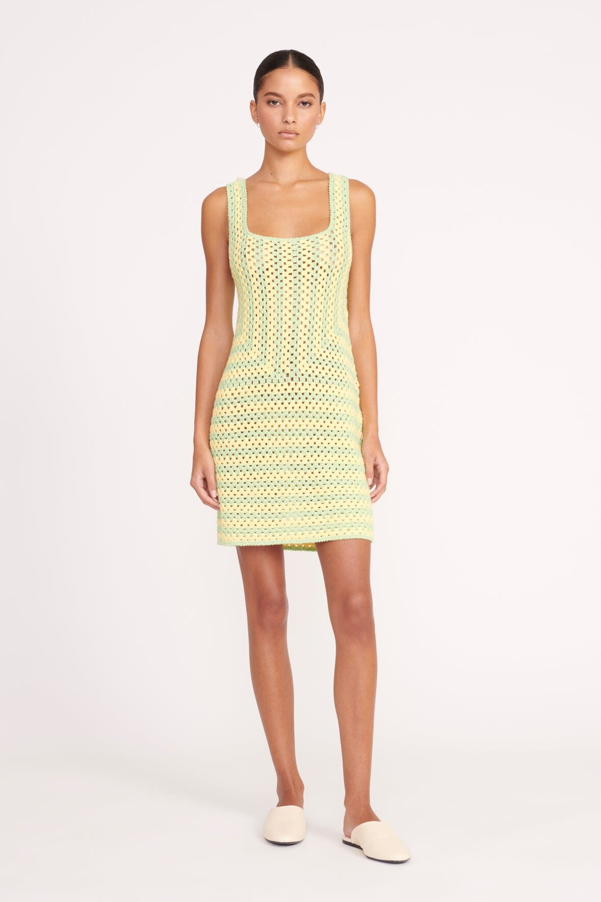 Image PSYCHEDELIC DRESS | LEMON DROP MATCHA SEASHORE STRIPE 1 of 4 and Clicking this image will trigger a zoom pop-up