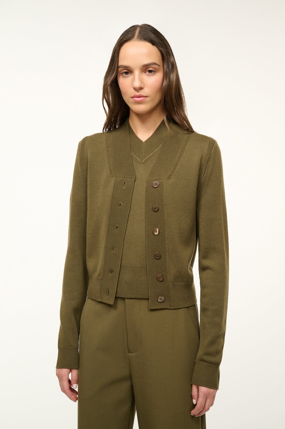 Image BAXTER CARDIGAN | SERGEANT GREEN 1 of 5 and Clicking this image will trigger a zoom pop-up