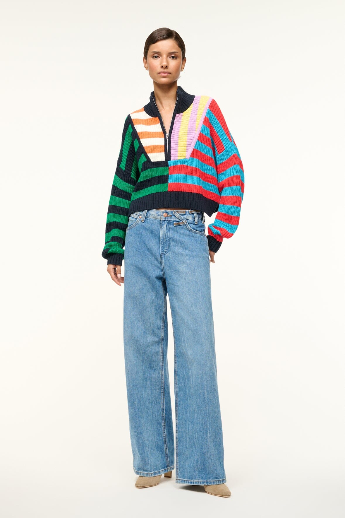 Image CROPPED HAMPTON SWEATER | CABANA STRIPE MULTI 2 of 5 and Clicking this image will trigger a zoom pop-up