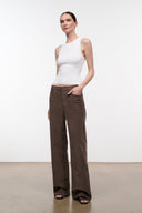 Relaxed corduroy jeans in dark brown, wide leg silhouette, front button fly, side pockets