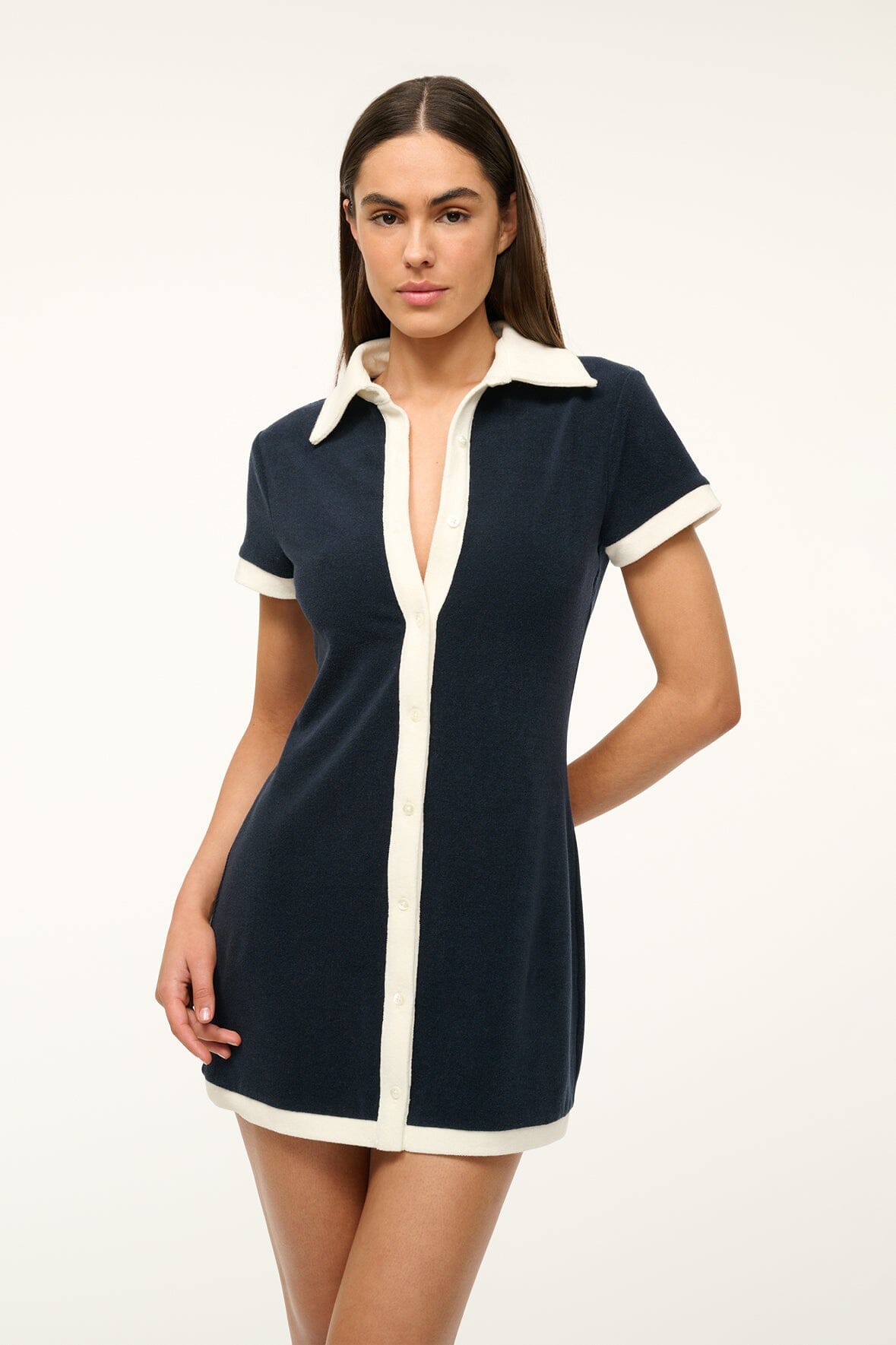 Image HOLTZ COVERUP DRESS | NAVY WHITE 3 of 7 and Clicking this image will trigger a zoom pop-up